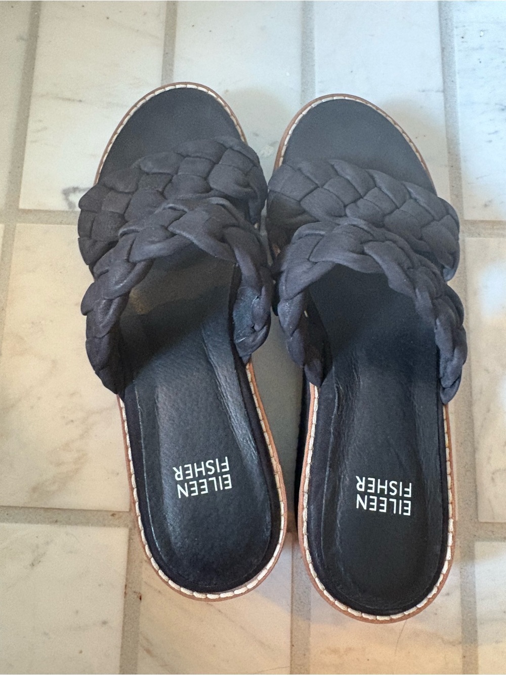Eileen Fisher Black Braided Slide Sandals